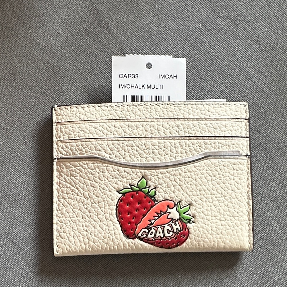 Coach Chalk Multi Strawberry Leather Card Holder